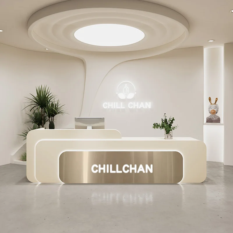 Home Office Tienda - Mesas de recepção brancas em forma