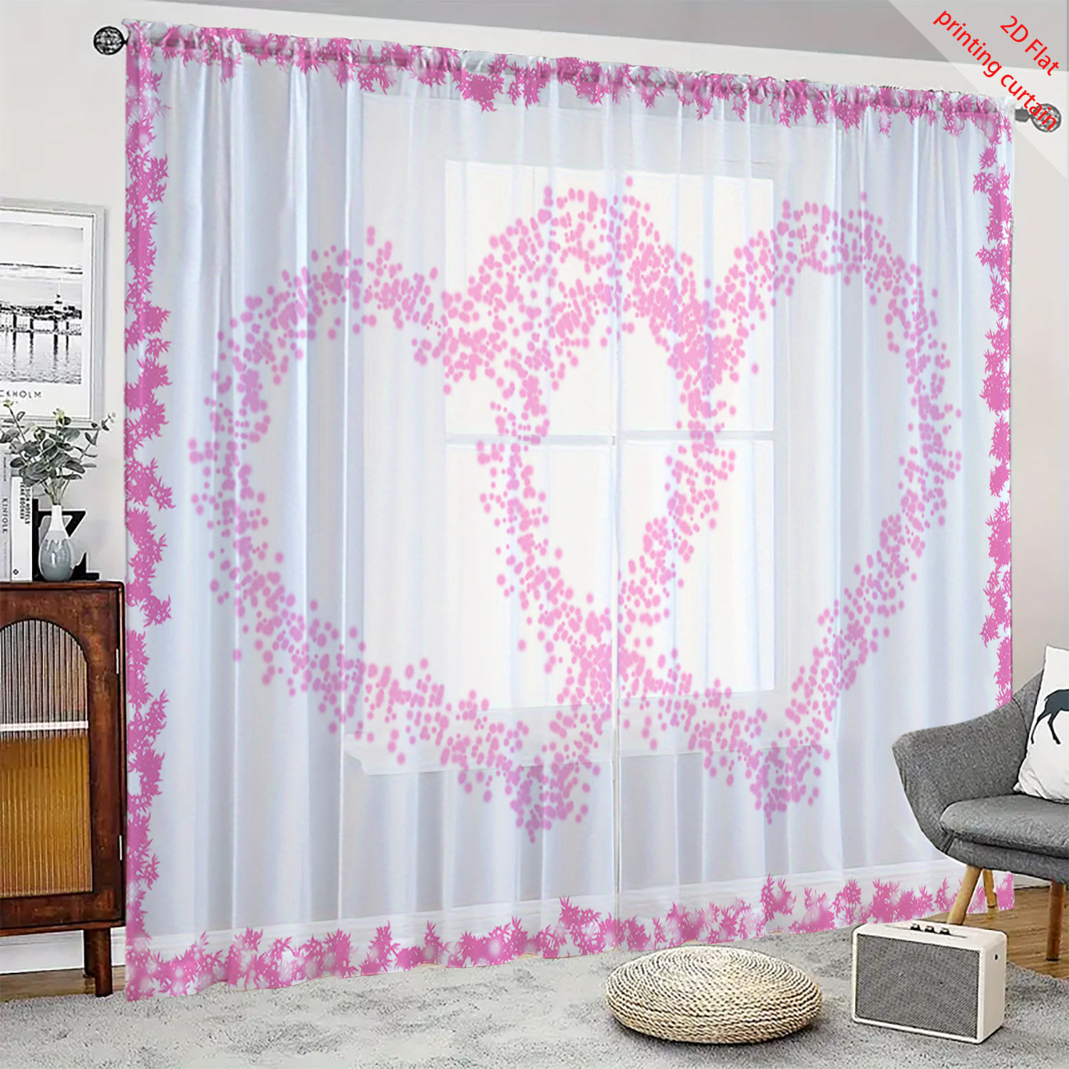 Home Office Youtube - Cortina de Gaze Transparente com Estampa