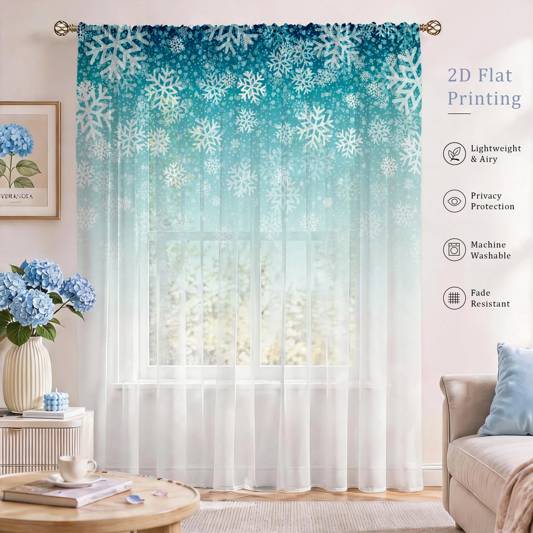 Home Office Youtube - Cortina Transparente com Gradiente Floral, Voile