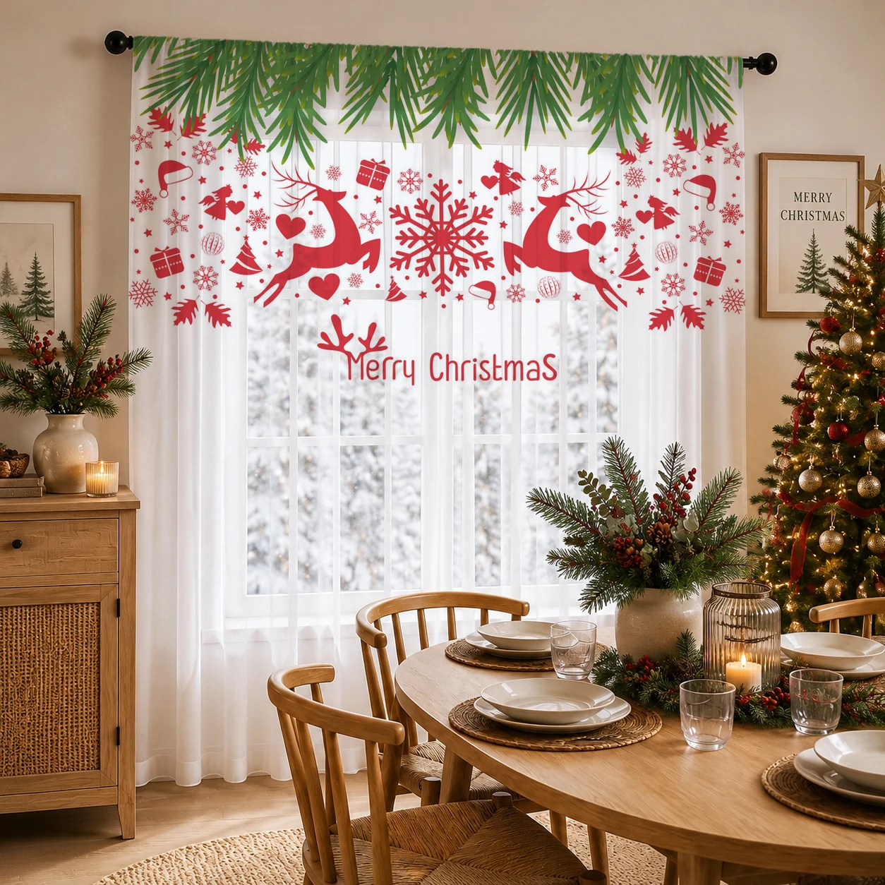 Home Office Youtube - Cortina Transparente Gradiente de Natal, Voile
