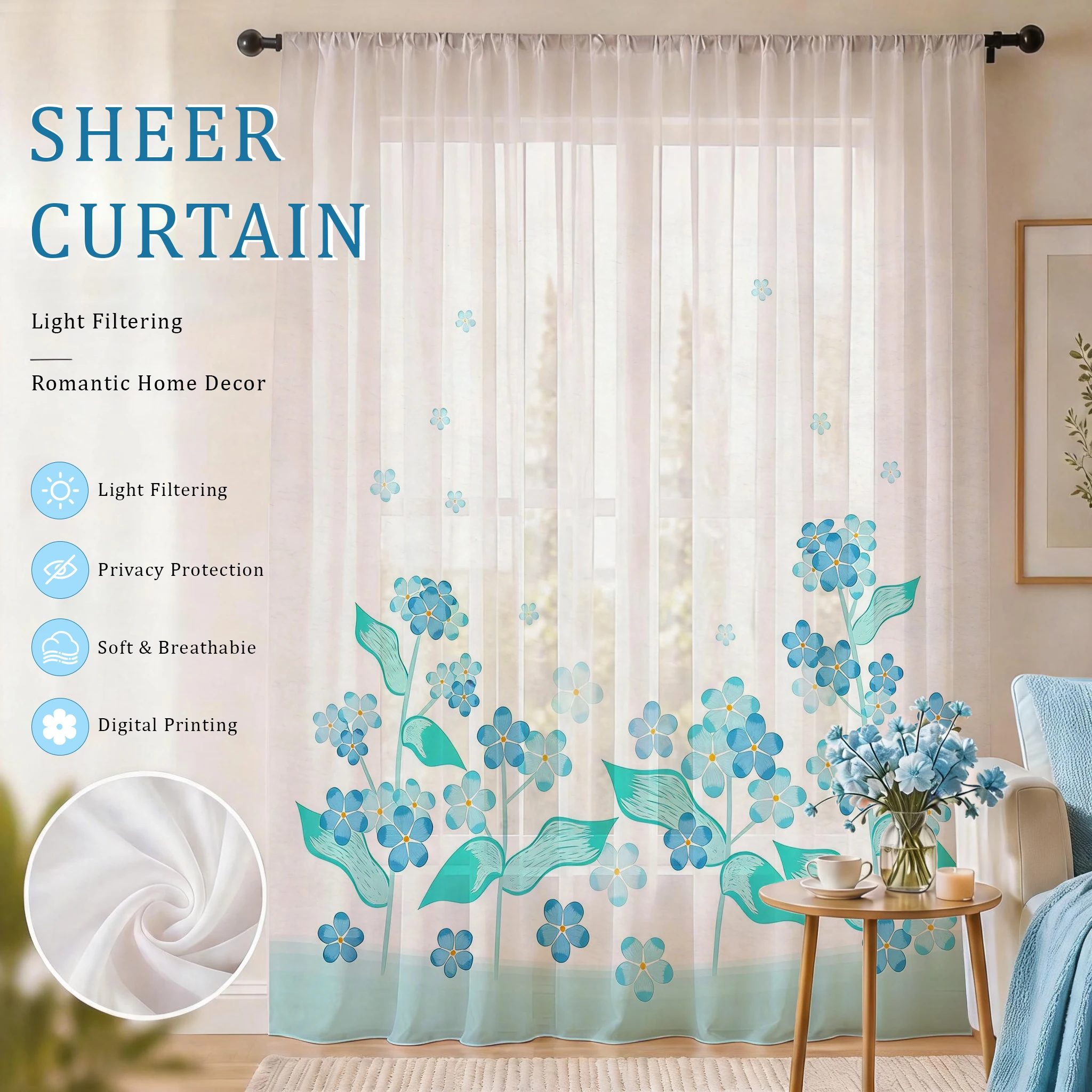 Home Office Youtube - Cortina Transparente Moderna em Gradiente Azul