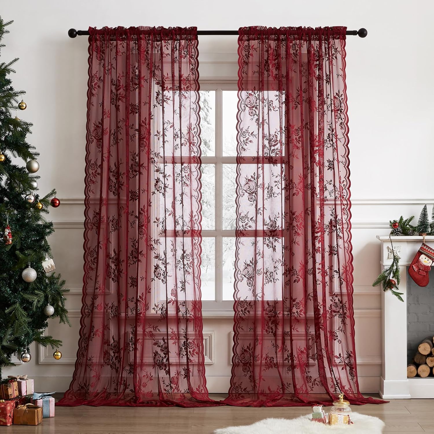 Home Office Pc - 1 pc borgonha cortinas de renda