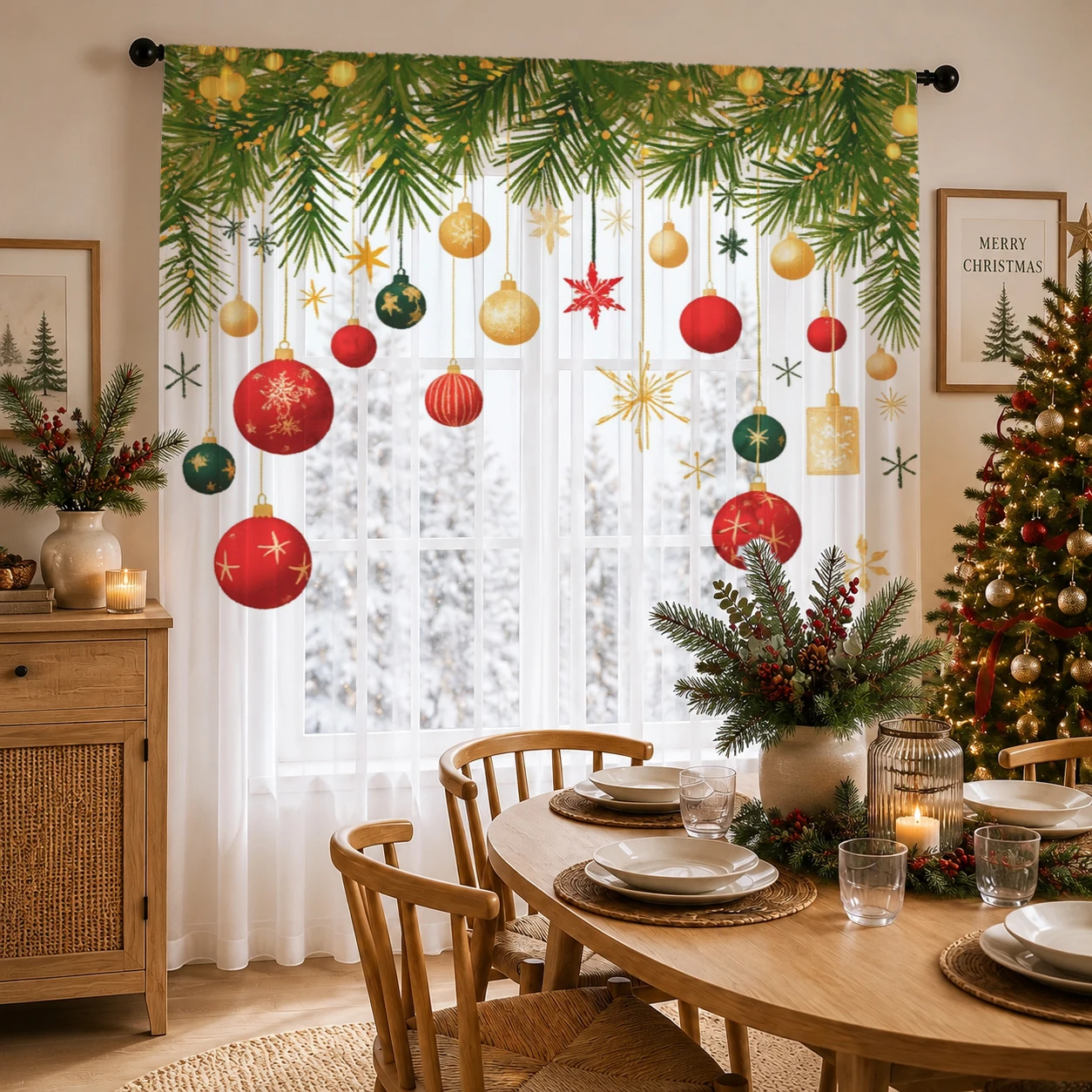 Home Office Youtube - Cortina Transparente Gradiente de Natal, Voile