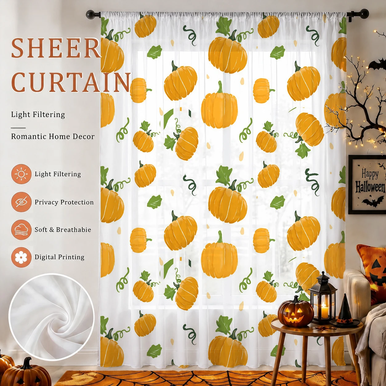 Home Office Youtube - Cortina Transparente de Halloween com Bolso