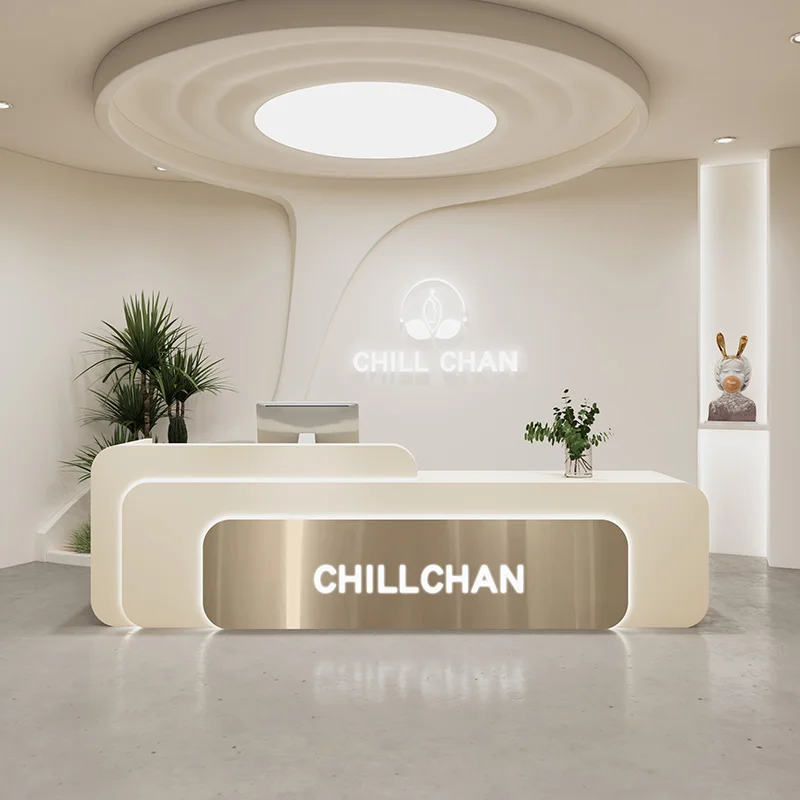 Mesas de recepção brancas em f - Home Office Tienda avaliação e preço